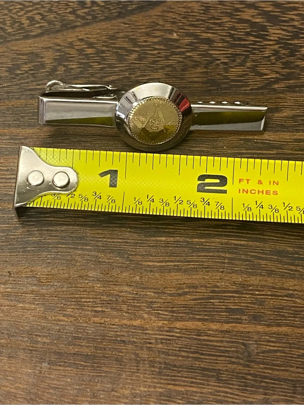 Vintage Foster Masonic Silver Tie Clip Bar with Gold Emblem Made in the USA